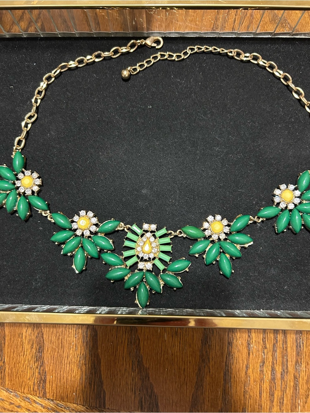 Lee by Lee Angel Navette Stone Statement Necklace Green/Gold
